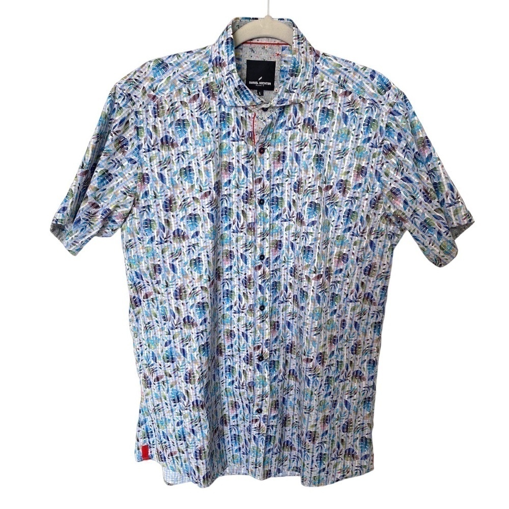 Daniel Hechter Paris Short Sleeve Palm Leaves Multi-color Casual Shirt, L